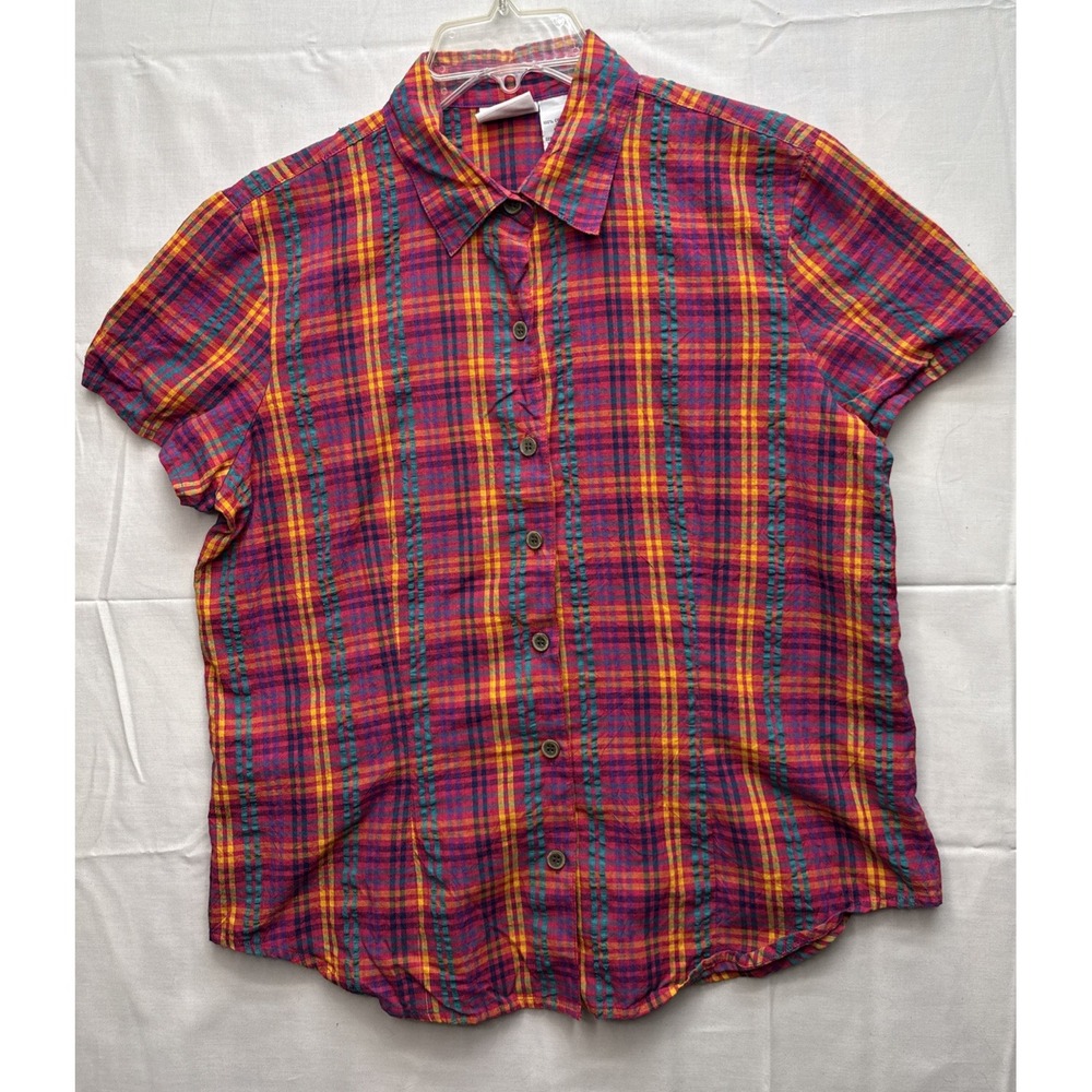 Vintage Simply Basic‎ Women's Plaid Crinkle Button down Top S NWT 90s Colorful